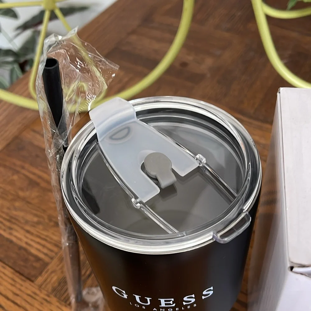 NWB GUESS Black Tumbler with Straw